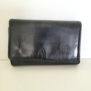 Cartier Happy Birthday Wallet Patent Leather Bifold Card Holder Black Medium